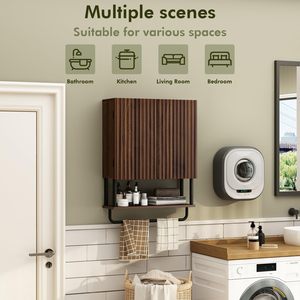 Meiyani Farmhouse Salle de bain cannelée suspendue au mur 2 portes Armoire de rangement pour toilettes à médicaments à 3 niveaux avec étagère réglable - Product Image 5