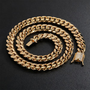 최고급 18K 금도금 스테인리스 스틸 체인 목걸이 12mm 쿠반 스테인리스 스틸 목걸이 - Product Image 6