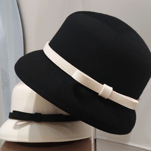 Chapeau seau élégant de style Hepburn pour femme inspiré par Fedora en laine de style français pour l'automne et l'hiver pour les événements sociaux en plein air - Product Image 3