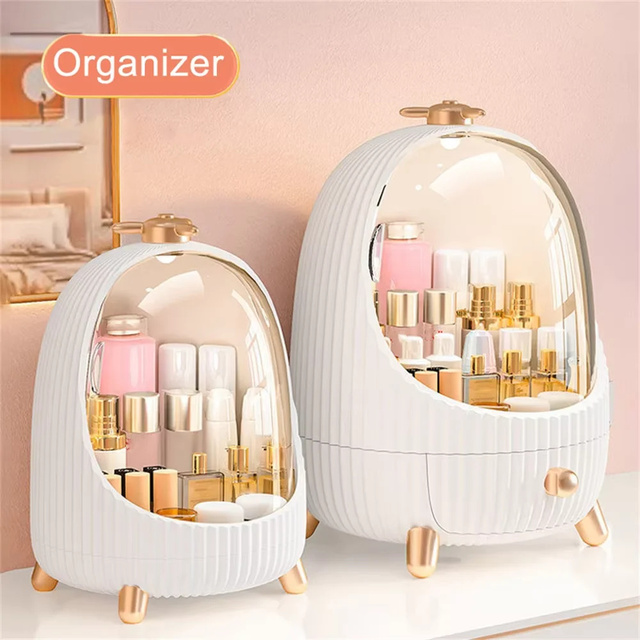Custom LED Makeup Storage Box Dustproof Transparent Desktop Large Capacity Skincare Highend Organizer with LED Light PS