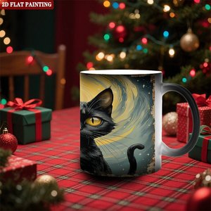 Frosted Black <b>Ceramic</b> <b>Mug</b> 11oz Heat Activated Coffee Cup With Cat Art Design - Product Image 2