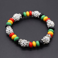 Gelang Hadiah Uniseks Elastis Bergaya Baru Warna Kuning Hijau Merah Hitam Terinspirasi Jamaika dengan Pola Angka dan Huruf dari Manik-manik Resin.