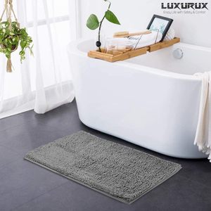 Tapis de salle de bain et tapis de bain antidérapants en tissu chenille absorbant l'eau, doux, à rayures orientales, lavables en machine, avec support antidérapant - Product Image 2