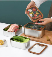 FTS crisper set hermético preparación cocina rectangular hermético almacenamiento hermético personalizado 304 Acero inoxidable reutilizable contenedor de alimentos
