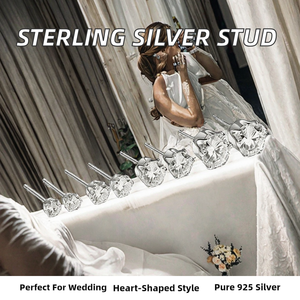 Hertiny S925 - Pendientes de Aro de Plata de Ley con Seis Puntas de Cristal en Forma de Corazón y Diamantes para Mujer y Unisex - Product Image 2