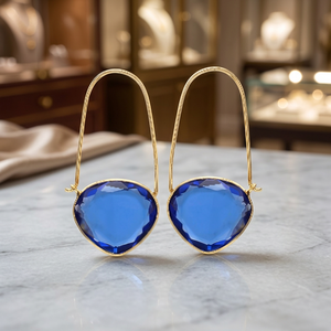 Nouveauté : Boucles d'oreilles pendantes en argent plaqué or 14 carats avec zircon hydro gemstone en forme de poire - Product Image 2