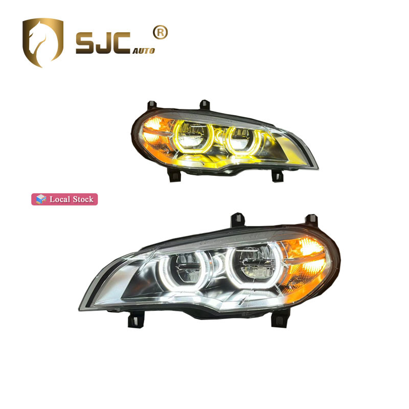Sjc V2 Dual-Color LED Headlight Assembly For BMW X5 E70 2008-2013 Yellow White DRL