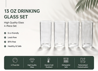 En stock, prêt à être expédié : Lot de 4 verres carrés de 13 oz, personnalisables avec logo, sans BPA, compatibles lave-vaisselle, réutilisables, vente en gros pour bars