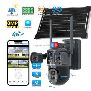 ホンナール 8MP 3ビデオデュアルレンズ ワイヤレスソーラーパワー監視カメラ V380 Pro 4K屋外セキュリティ4G SIMカードCCTV 4Gソーラーカメラ - Product Image 1