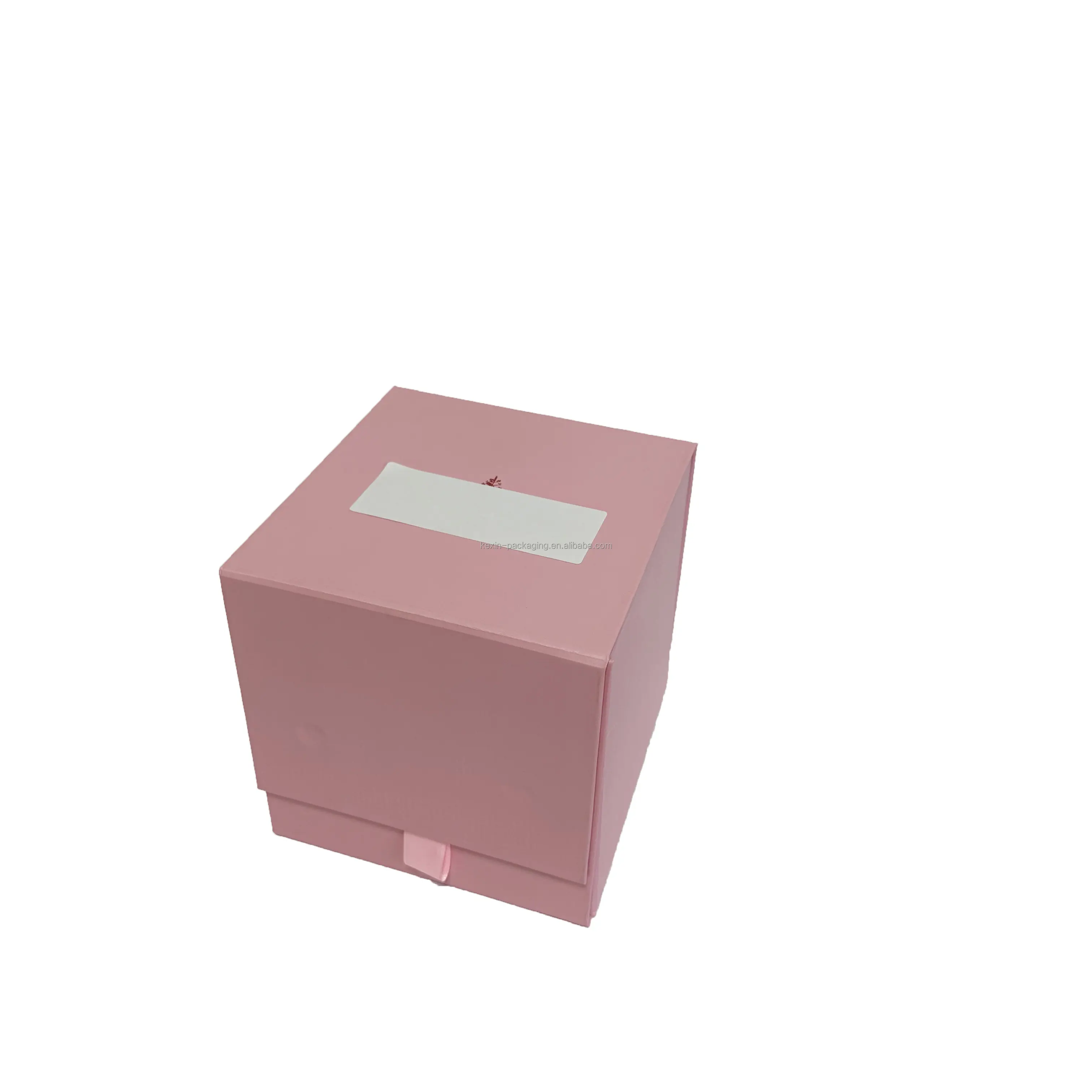 Small Cube Luxury Pink Rigid Magnetic Closure Retail Gift Box For Candle Packaging