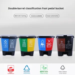 Poubelle à pédale à double compartiment en plastique avec couvercle, éco-responsable, pour le recyclage, le bureau, l'école, le parc, les espaces publics, personnalisable - Product Image 3