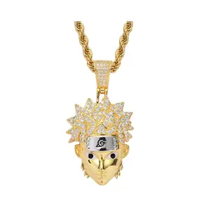 Kalung Liontin Karakter Hokage Kartun Jepang Pria Perhiasan Hiphop Bling Bling CZ Batu Liontin Homme