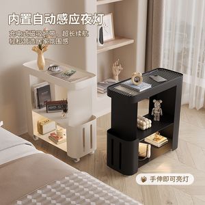 Table de chevet ultra étroite avec étagère de rangement sur roulettes pour chambre à coucher, salon, table de chevet en métal, table d'appoint mobile - Product Image 3