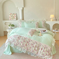 Nouvel ensemble de literie style princesse français, lavé, avec jupe de lit à volants en dentelle mignonne et féminine, housse de couette pour la décoration de chambre