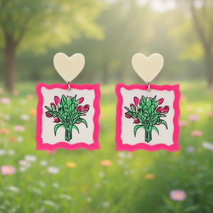 Boucles d'oreilles pendantes Angelina, motif floral, cadre rose, breloque cœur, bijoux de mode pour femme - Product Image 2