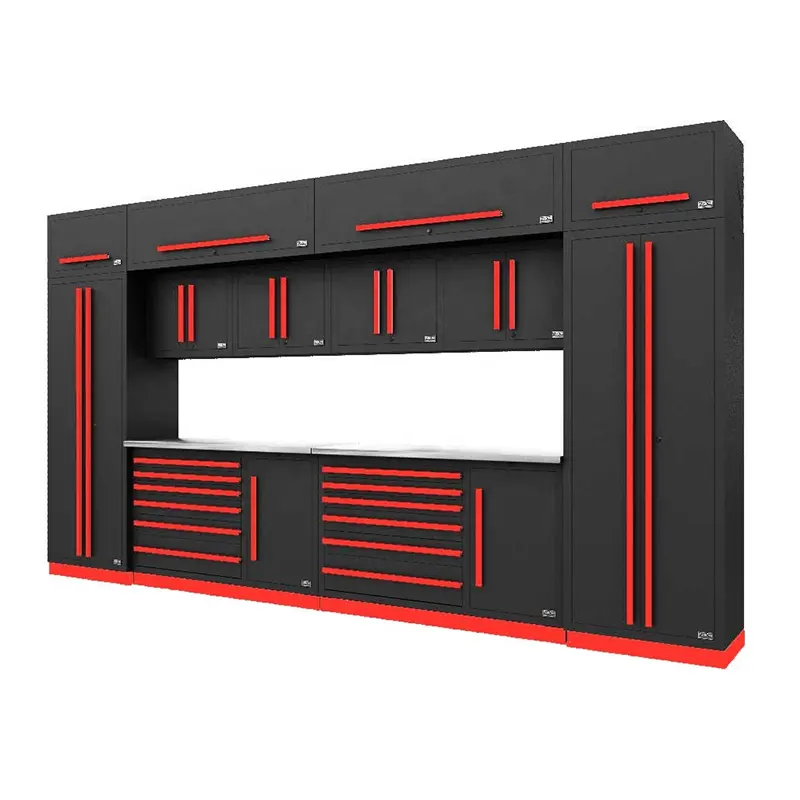 Jiezhida Verified Supplier Cold Rolled Steel Garage Cabinet System Kit Tool Storage Group With Benches For Design And Install