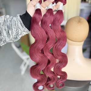 Gros Cuticule Aligné 12A Cambodgien Vague de Corps Bourgogne Rouge Double Trame Remy Faisceaux de Cheveux Humains de Couleur Indienne - Product Image 2