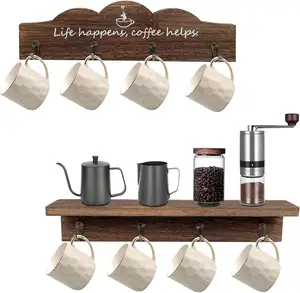 Coffee Cup Holder Set of 2 Coffee Mug Holders with 8 Sturdy Hooks Coffee Bar Accessories Mug Rack for Farmhouse Kitchen