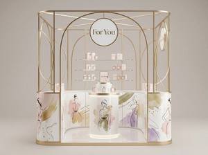Luxury Perfume Pop up Kiosk Custom Modular Fragrance Display Stand Cream French Style <b>Champagne</b> Gold Retail Display Furniture - Product Image 2