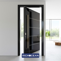 Portes d'entrée pivotantes de sécurité en aluminium de luxe RICHOCEAN Villas Houses avec placage bois et panneau de verre miroir