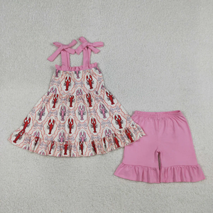 Conjunto de Ropa para Bebés Niñas con Estampado de Langosta y Lazo Rosa, Estilo Moderno - Product Image 2