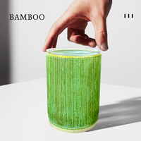 Gobelet en plastique jetable personnalisable de 500ml Simulation créative en bambou et seau à crème glacée pour animaux de compagnie Couvercle inclus