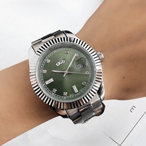 Nouvelle collection de montres pour hommes, montre femme en acier inoxydable, montre de luxe pour homme avec bracelet en acier, cadran vert incrusté de diamants, montres avec affichage du jour et de la date. - Product Image 5