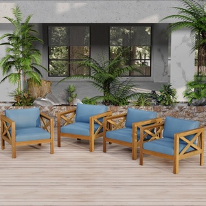 Divano da Esterno a 2 Posti con Struttura Intrecciata da 63,5 Pollici, Seduta Profonda e Cuscini in Olefin Blu per Tutte le Stagioni, Ideale per Giardino/Cortile - Product Image 3