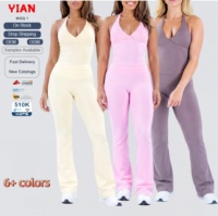 Conjunto Deportivo para Mujer: Top Halter con Cuello en V y Leggings de Yoga de Cintura Alta con Corte Acampanado, Ideal para Gimnasio, Pilates y Entrenamiento