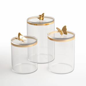 Nouveau pot à biscuits rond en acrylique clair Lucite sur mesure avec motif doré pour affichage uniquement - Product Image 2