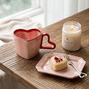 Factory Custom Personalized Cute Heart-Shaped Porcelain <b>Ceramic</b> <b>Mug</b> with Heart Handle Dishwasher & Microwave Safe for Presents - Product Image 3