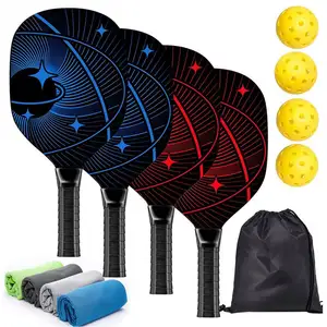 Pickleball Paddles Outdoor Sports Wood Pickleball Paddles Set 4 ball 4 Paddles Set With Lightweight Carrying Bag Pickle