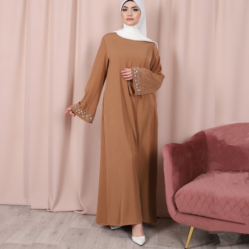 MANNI Pleated Satin Kaftan Muslim Dress