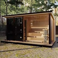 Sauna de Vapor Tradicional de Madera de Cedro Rojo Sólido, Moderna, para Exteriores, Eléctrica, de 6KW, para 4 Personas, con Ventana Panorámica, Ecológica, para Villa