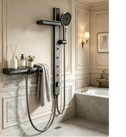 Colonne de douche thermostatique numérique en céramique finition chrome gris canon poli avec barre coulissante et panneau de massage multifonction à jets corporels