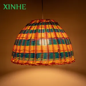 XH ev dekor reçine hasır el yapımı tavan ışık PE plastik Rattan dokuma asılı lamba gölge aydınlatma kolye ışık