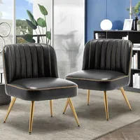 Ensemble moderne de 2 chaises d'appoint sans accoudoirs en similicuir rembourré avec pieds en métal pour salon, villa et extérieur