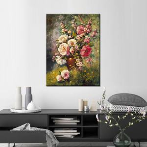 Pintura al Óleo Floral sobre Lienzo, Marco de Madera con Acabado Dorado Antiguo, Cuadro Pintado a Mano con Flores y Frutas - Product Image 3