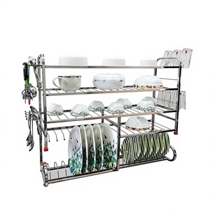 Étagère à vaisselle en métal à 4 niveaux avec crochets pour le rangement des bols, assiettes et tasses dans la cuisine - Product Image 1