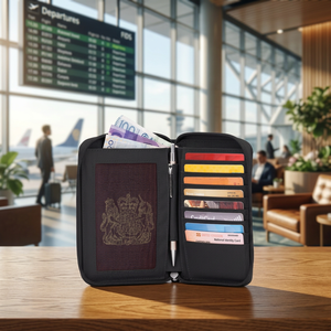 ADORA Portefeuille de voyage unisexe en tissu de haute qualité avec fermeture éclair longue, porte-passeport durable, poche pour devises et multiples emplacements pour cartes de crédit - Product Image 2