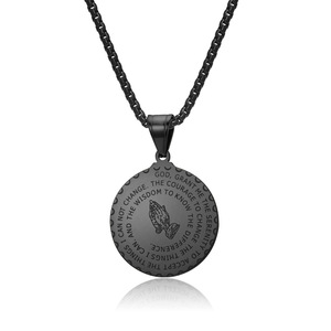 Collar con Colgante de Manos en Oración de Acero Inoxidable, Unisex, Diseño de Disco Redondo con Texto de Oración de Serenidad, Joyería de Moda - Product Image 5