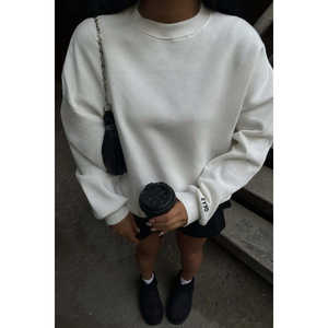 Sweat-shirt en soie blanc pour femme, taille unique, style oversize, lettres brodées, design occidental, léger, pour l'automne et l'hiver - Product Image 2