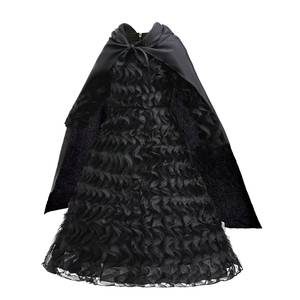 Costume de sorcière noire pour filles HP, robe texturée à volants avec cape en satin, tenue de cosplay pour fête d'Halloween - Product Image 3