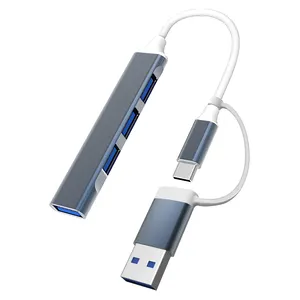 Combo Tipe C Ke 4 Port USB C Hub OTG USB 3.0 Adapter Tipe C Splitter Usb-por Hub untuk Laptop Macbook Docking Station