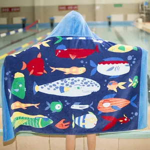 Sublimation Cotton100% Velvet Reactive Printed Hooded Surf Ponchos Towel For Kid