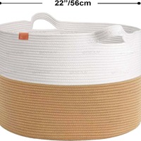 Panier rond tissé en corde de coton avec poignée de transport facile pour rangement de coussins de couettes de jouets de blanchisserie de bébé