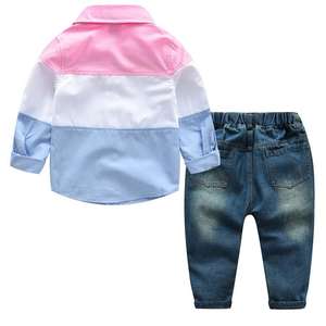 2 PCS Dei Vestiti Dei <span class=keywords><strong>Bambini</strong></span> Dei Ragazzi Copre Gli Insiemi del Bambino Del Cotone a maniche lunghe <span class=keywords><strong>Plaid</strong></span> Shirt + Jeans di Autunno della Molla Dei <span class=keywords><strong>Bambini</strong></span> Dei Ragazzi a strisce che Coprono gli insiemi - Product Image 3