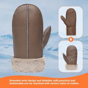 Mitaines confortables en cuir de mouton pour hommes pour femmes gants de mitaines doublés de fourrure d'hiver pour les fêtes de cyclisme quotidiennes à l'extérieur imprimées - Product Image 3