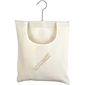 Borsa per mollette in tela di cotone borsa portaoggetti per mollette da appendere per vestiti borsa portaoggetti pieghevole naturale con Logo personalizzato quadrato in stile americano