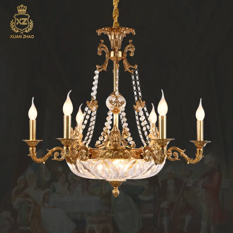 Xingzhong French Baroque Designer Brass Crystal Pendant Lamp Light For Hotel Reading Room Living Room Bedroom Chandelier